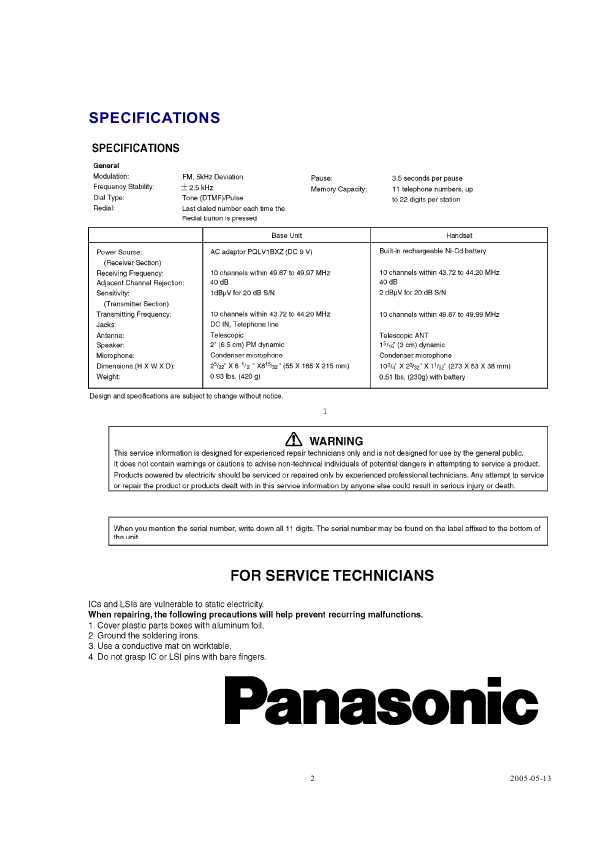 Сервисная инструкция Panasonic KX-TC1035BXW