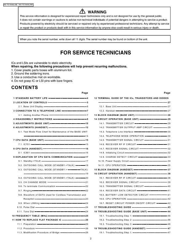 Сервисная инструкция Panasonic KX-TC1040LA