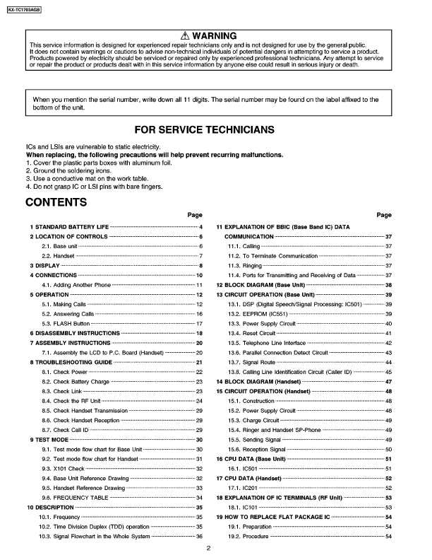 Сервисная инструкция Panasonic KX-TC1703AGB