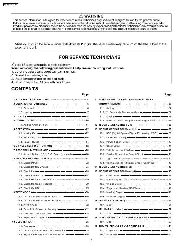 Сервисная инструкция Panasonic KX-TC1709LBB