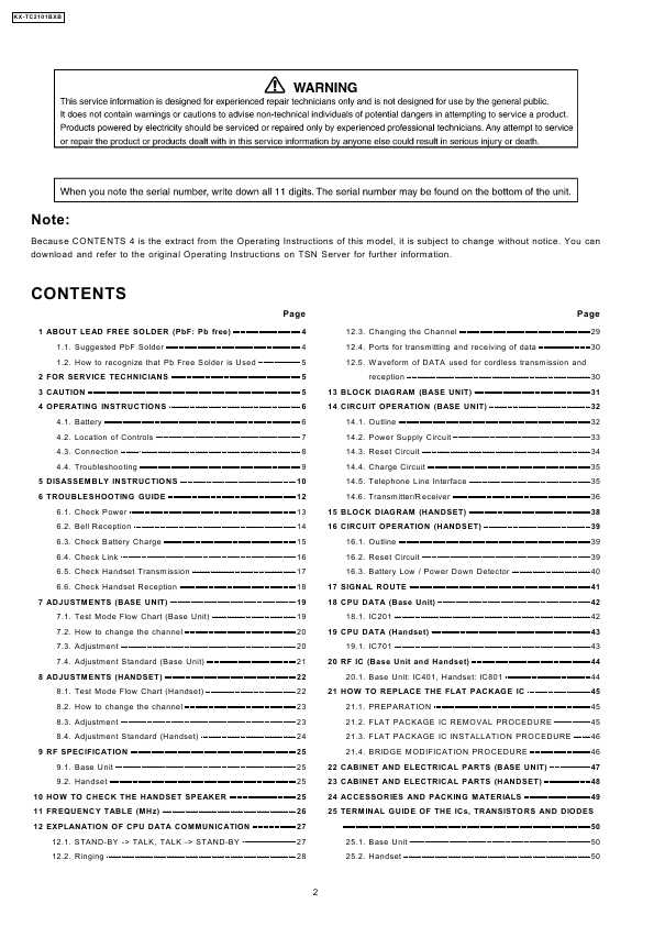 Сервисная инструкция Panasonic KX-TC2101BXB