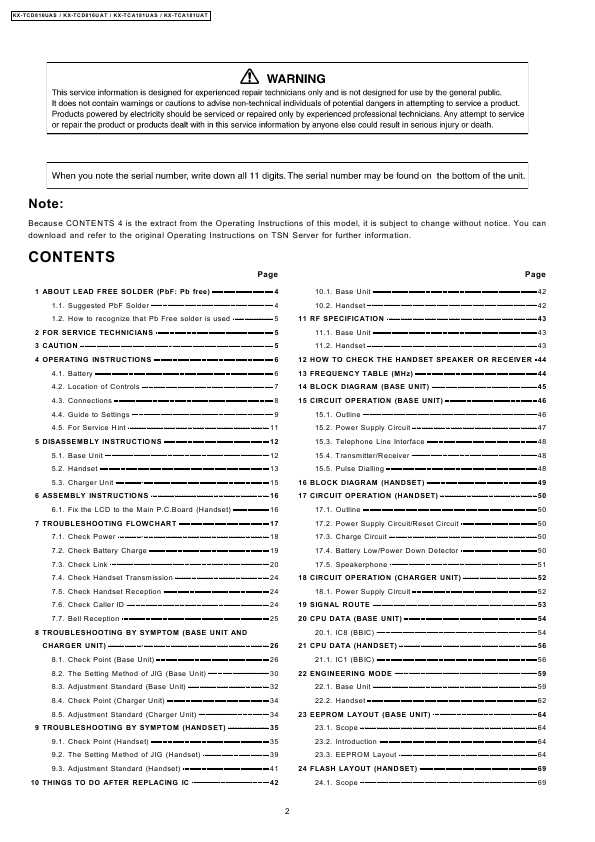 Сервисная инструкция Panasonic KX-TCD816UA, KX-TCA181UA