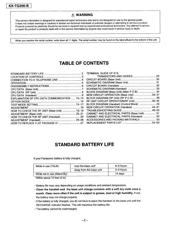 Сервисная инструкция Panasonic KX-TG200B