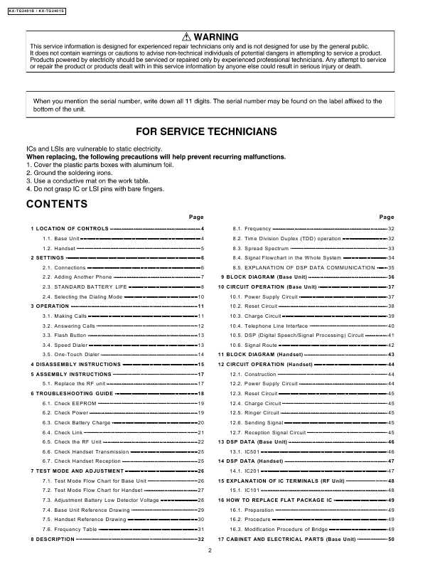 Сервисная инструкция Panasonic KX-TG2401B