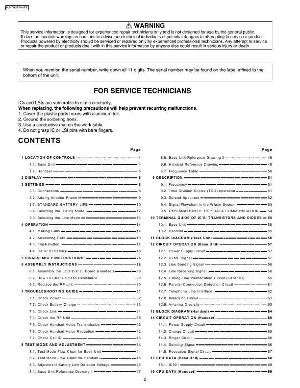 Сервисная инструкция Panasonic KX-TG2559LBS