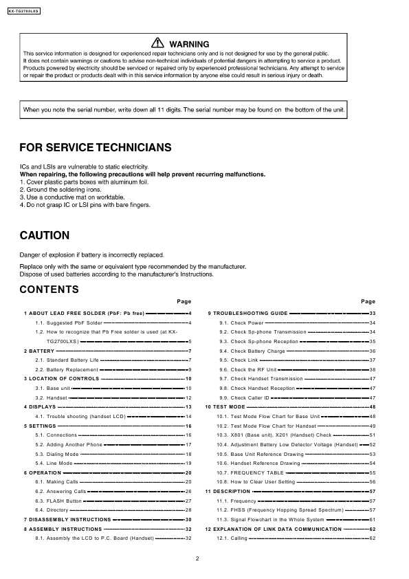 Сервисная инструкция Panasonic KX-TG2700LXS