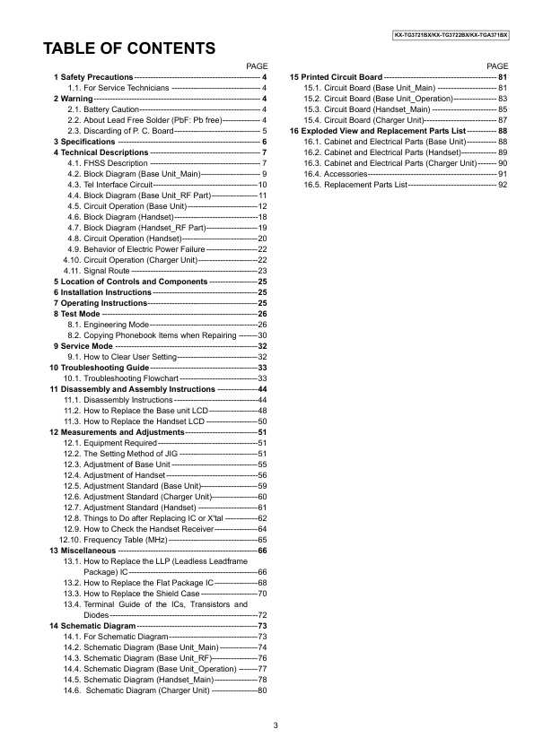 Сервисная инструкция Panasonic KX-TG3721BX, KX-TG3722BX, KX-TGA371BX