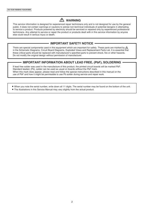 Сервисная инструкция Panasonic KX-TG3811BX, KX-TGA381BX