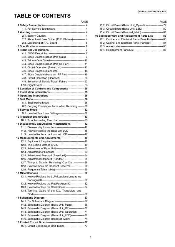 Сервисная инструкция Panasonic KX-TG3811BX, KX-TGA381BX