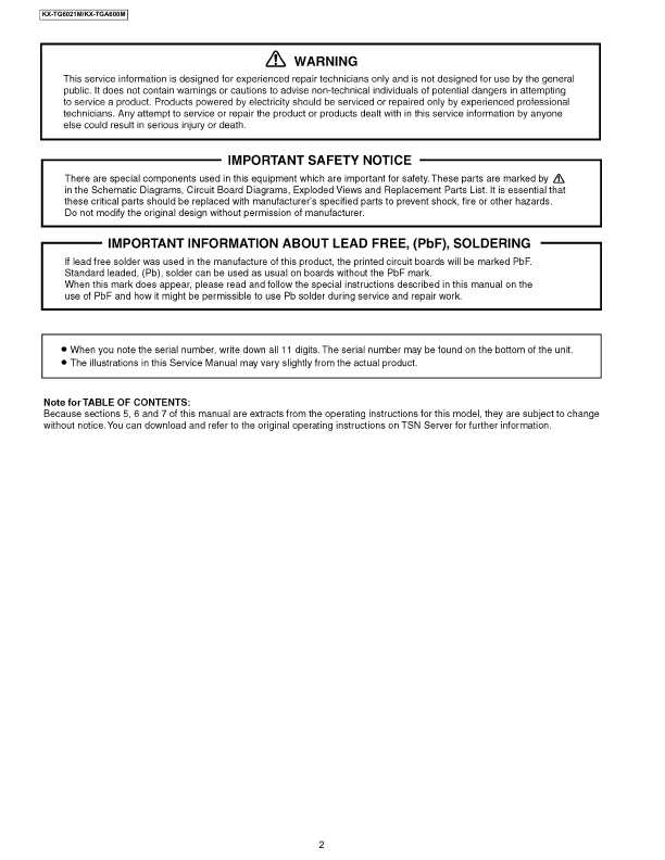 Сервисная инструкция Panasonic KX-TG6021M, KX-TGA600M