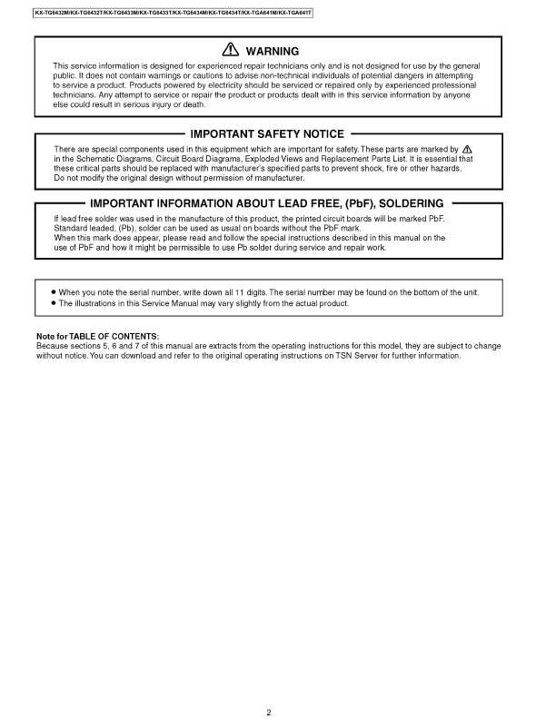 Сервисная инструкция Panasonic KX-TG6432M, KX-TG6433T