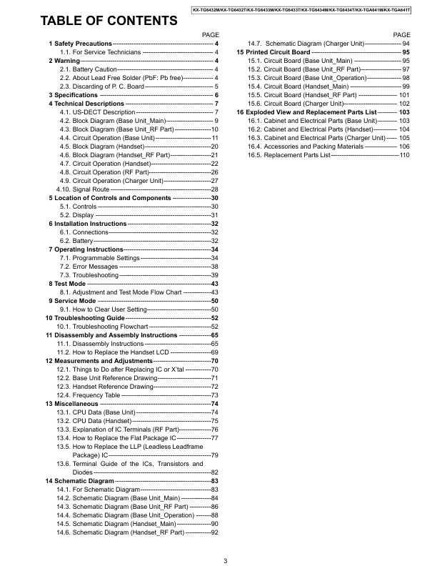 Сервисная инструкция Panasonic KX-TG6432M, KX-TG6433T
