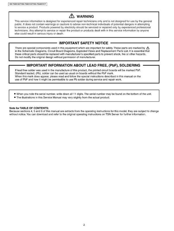 Сервисная инструкция Panasonic KX-TG9312CT, KX-TG9313CT