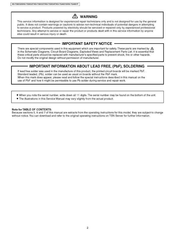 Сервисная инструкция Panasonic KX-TG9332S, KX-TG9333T