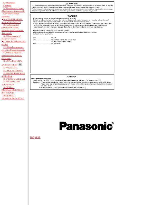 Сервисная инструкция Panasonic NN-K102WF, NN-K152WF