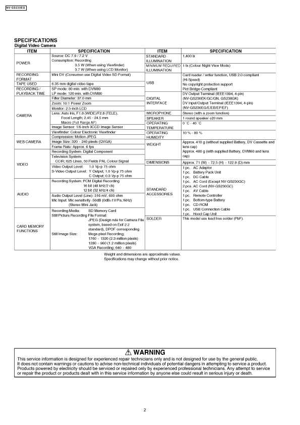 Сервисная инструкция Panasonic NV-GS230, NV-GS238