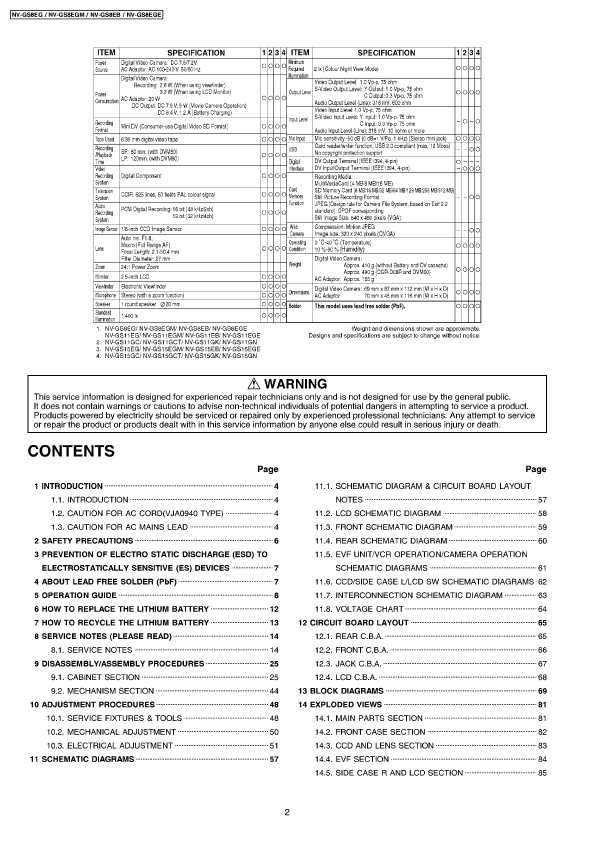 Сервисная инструкция Panasonic NV-GS8, NV-GS11, NV-GS15