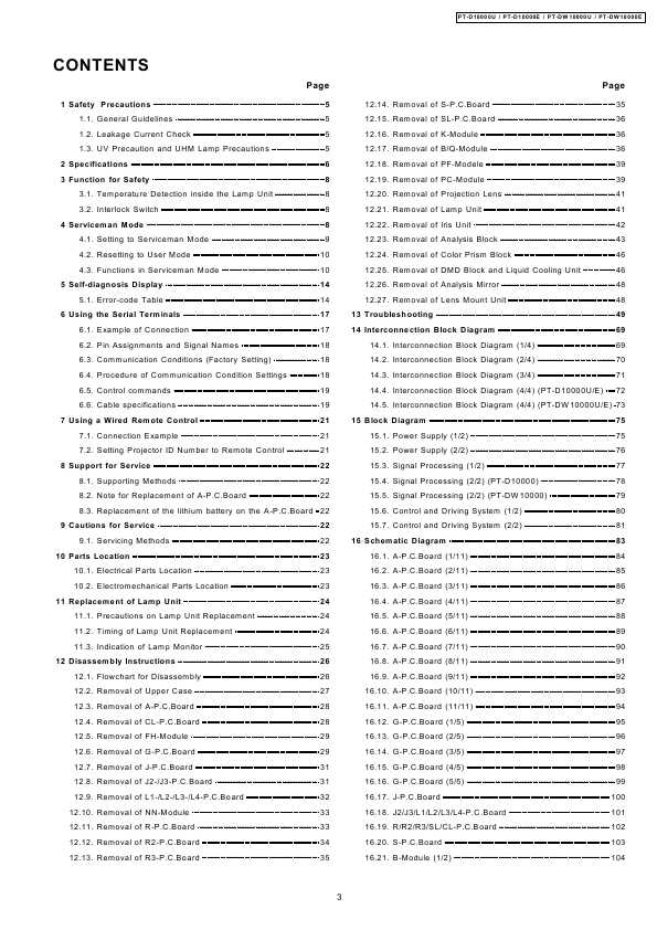 Сервисная инструкция Panasonic PT-D10000E, PT-DW10000E