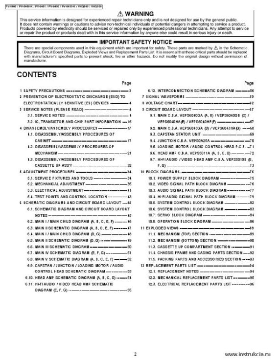 Сервисная инструкция PANASONIC PV-8400, 8401, 8450