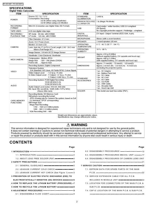 Сервисная инструкция Panasonic PV-GS180P, PV-GS180PC