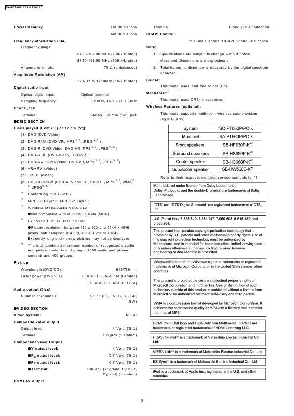 Сервисная инструкция Panasonic SA-PT660P, SA-PT660PC