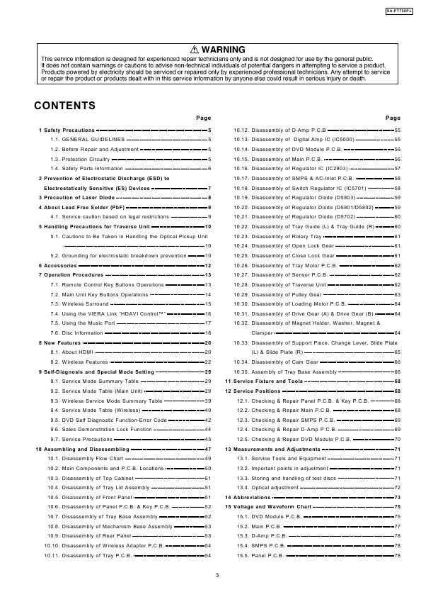 Сервисная инструкция Panasonic SA-PT750PL