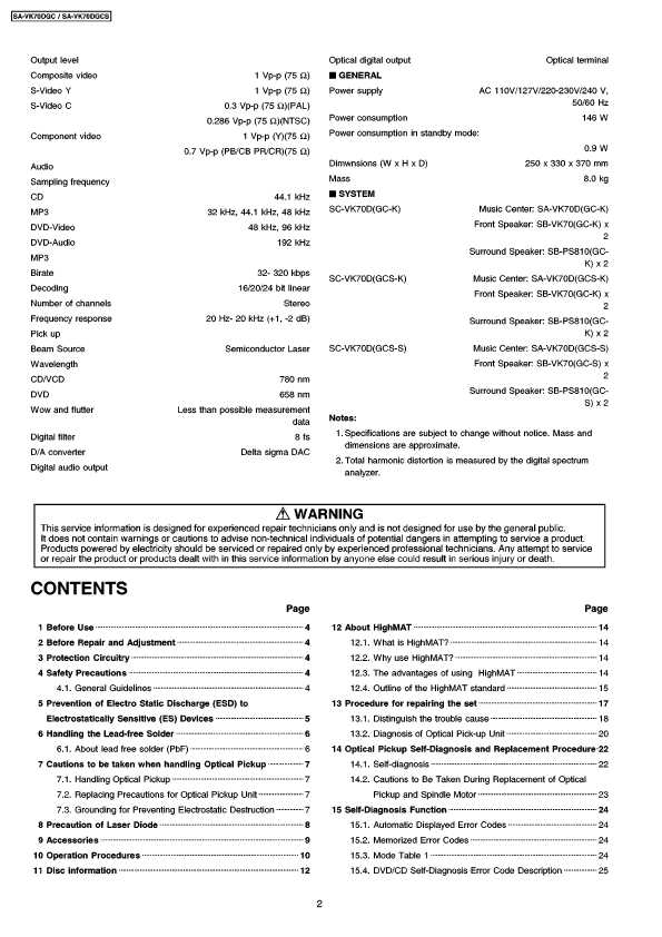 Сервисная инструкция Panasonic SA-VK70DGC, DGCS