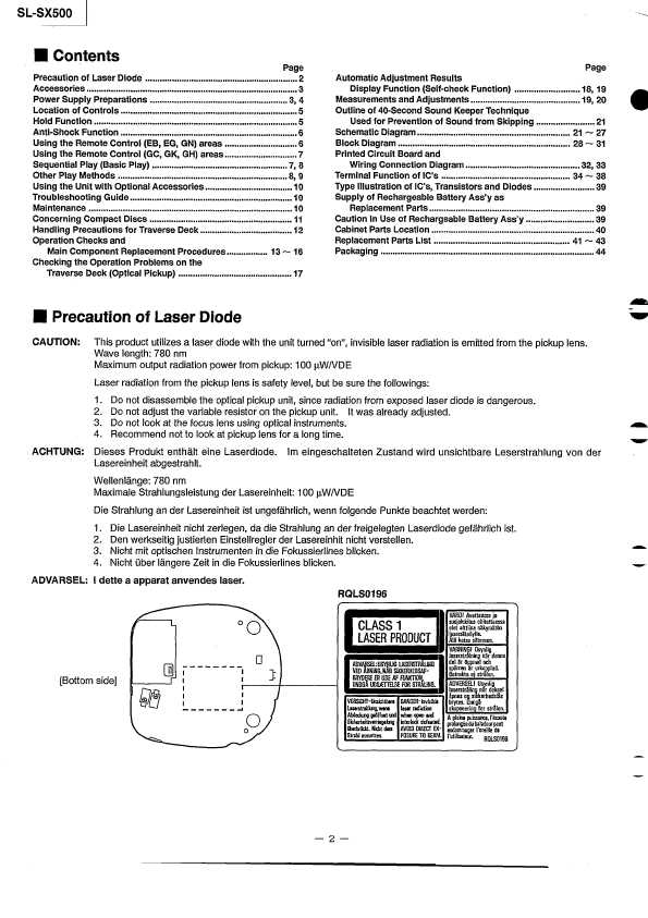 Сервисная инструкция Panasonic SL-SX500