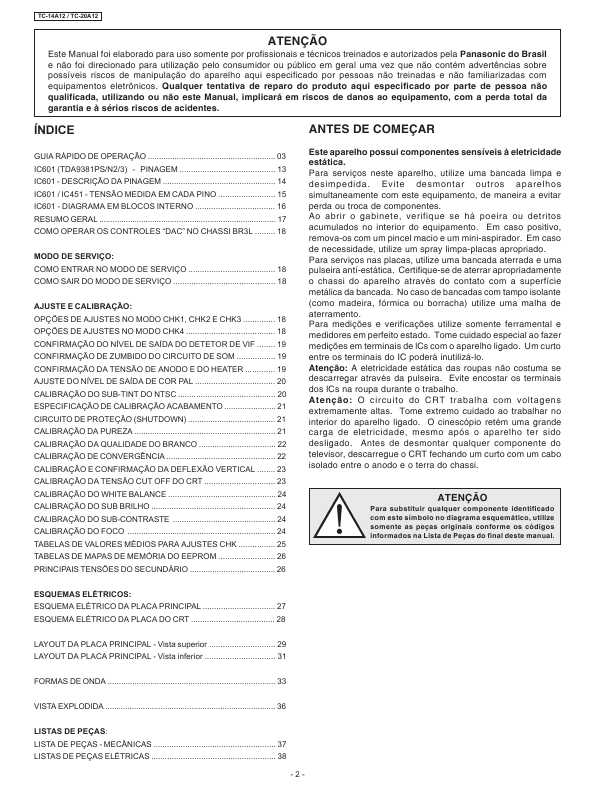 Сервисная инструкция Panasonic TC-14A12, TC-20A12, BR3L-Chassis