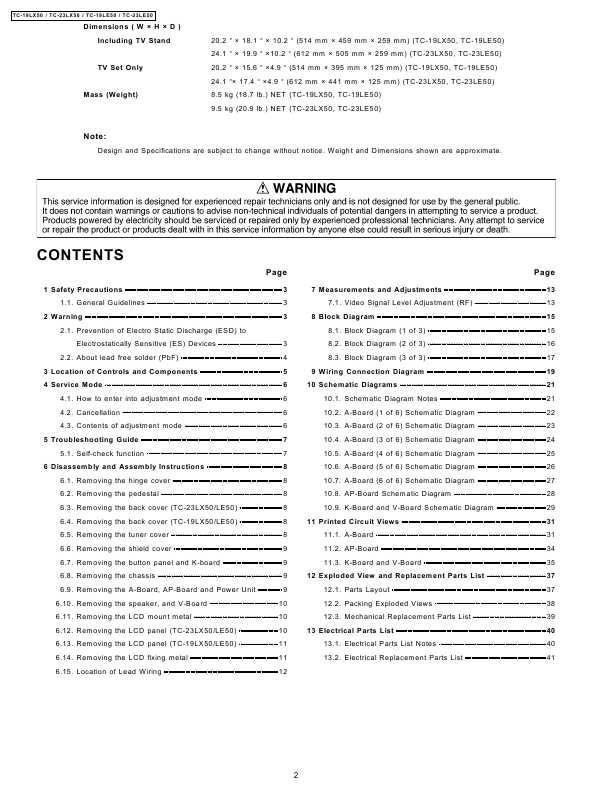 Сервисная инструкция Panasonic TC-19LE50, TC-23LE50