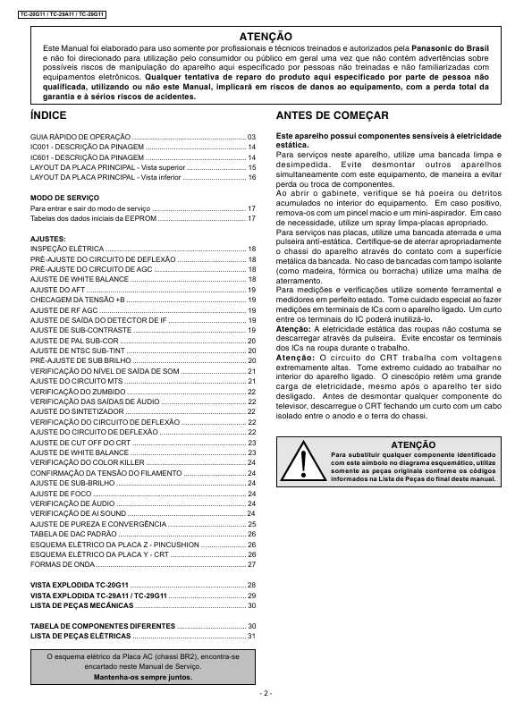 Сервисная инструкция Panasonic TC-20G11, TC-29A11, TC-29G11, BR2-Chassis