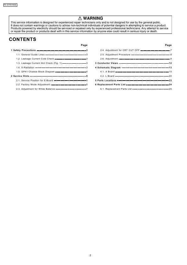 Сервисная инструкция Panasonic TC-21FS10UU