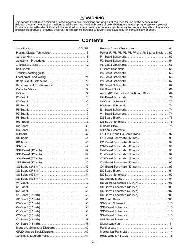 Сервисная инструкция Panasonic TC-37P1, PD1, 42P1, PD1, GP2D