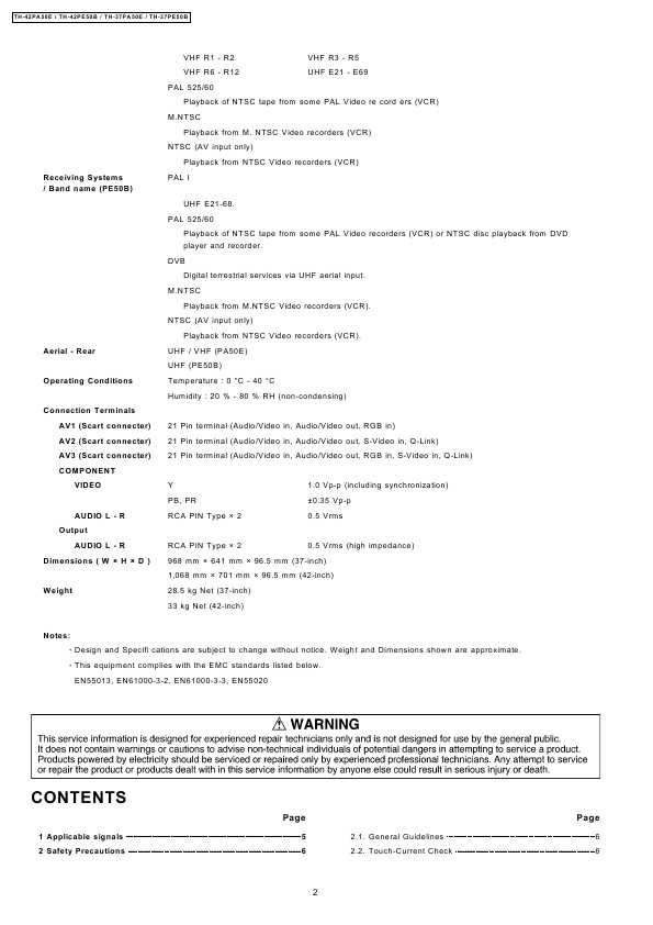 Сервисная инструкция Panasonic TH-37PA50E, TH-42PA50E, PE50B