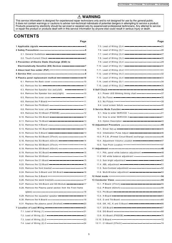 Сервисная инструкция Panasonic TH-37PV600E, TH-42PV600E, PX600B, GP9DE