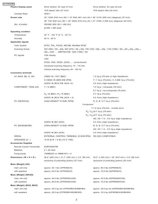 Сервисная инструкция Panasonic TH-37PWD8, TH-42PWD8