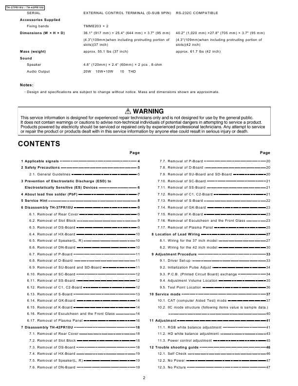 Сервисная инструкция Panasonic TH-37PR10U, TH-42PR10U GPH10D chassis