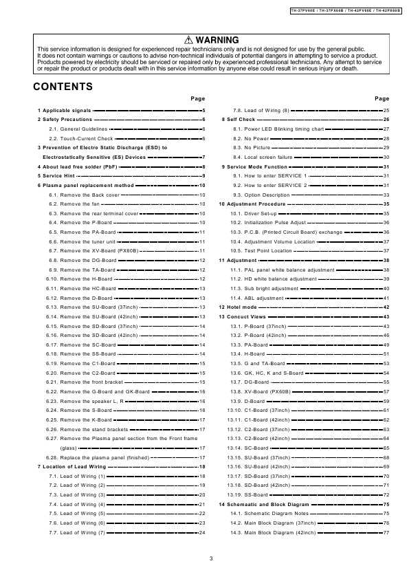 Сервисная инструкция Panasonic TH-37PX60B, TH-42PX60B