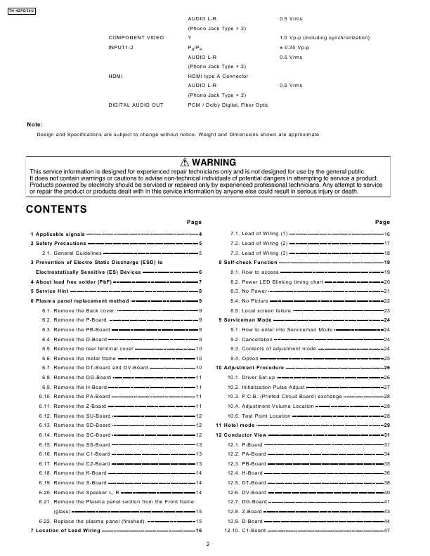 Сервисная инструкция Panasonic TH-42PD50U