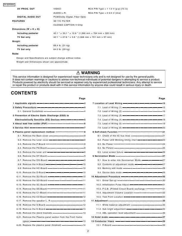 Сервисная инструкция Panasonic TH-42PD60U GP9DU chassis