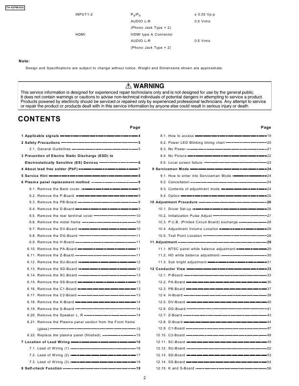 Сервисная инструкция Panasonic TH-42PM50U