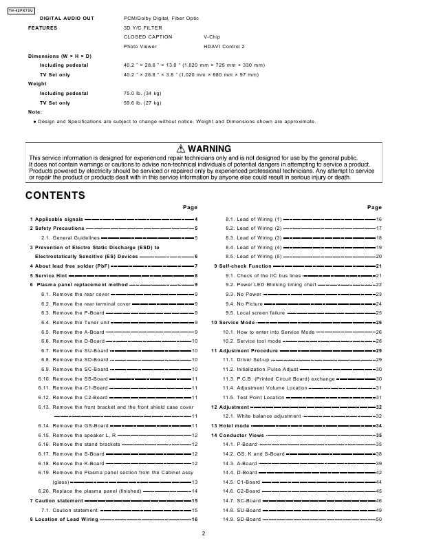 Сервисная инструкция Panasonic TH-42PX75U