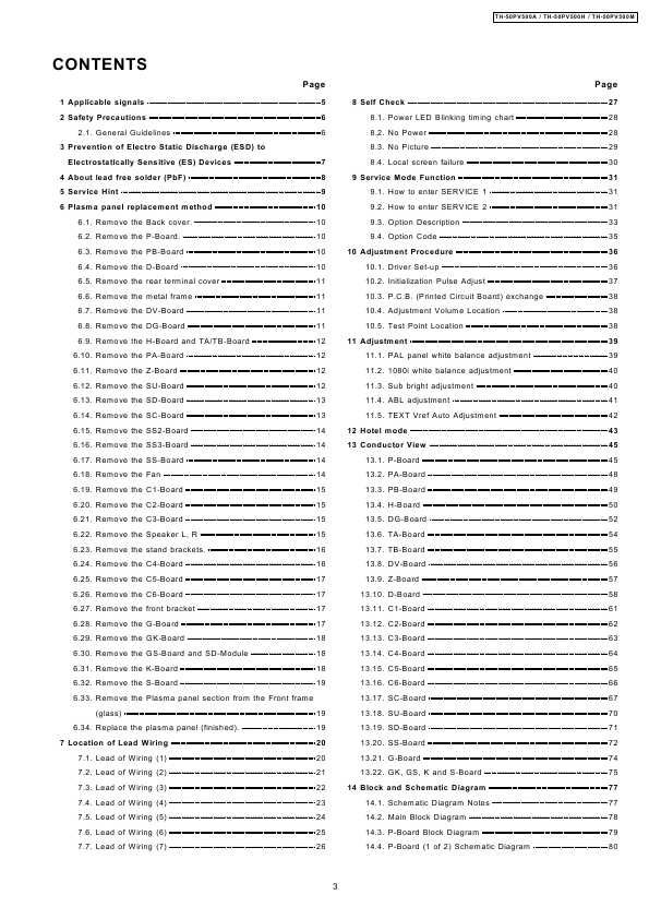 Сервисная инструкция Panasonic TH-50PV500, GP8DA chassis