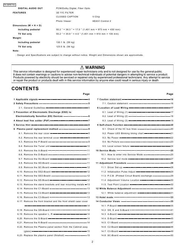 Сервисная инструкция Panasonic TH-58PE75U