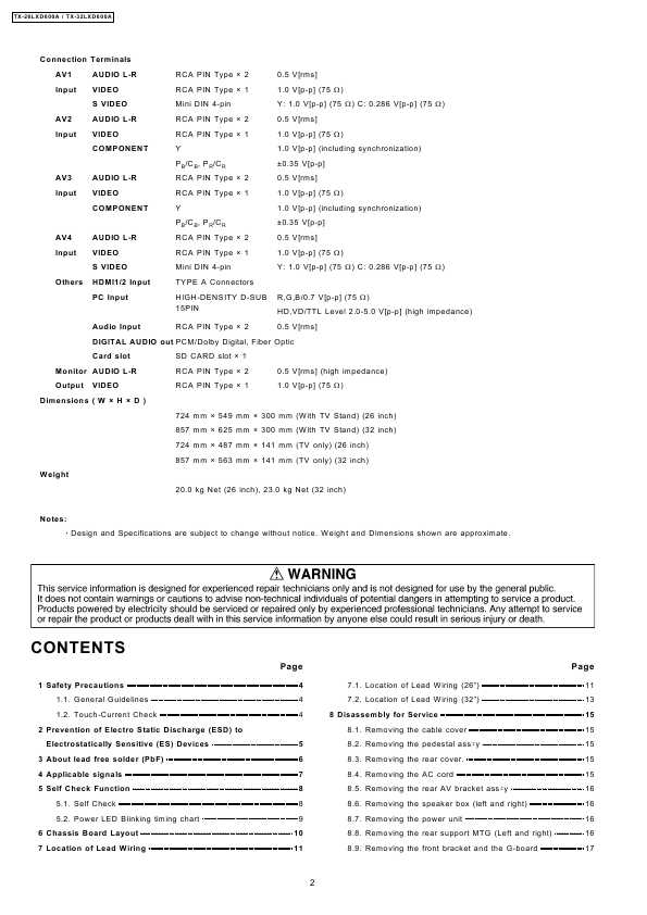 Сервисная инструкция Panasonic TX-26LXD600A, TX-32LXD600A