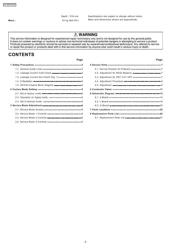 Сервисная инструкция Panasonic TX-29FG50TD GP41N