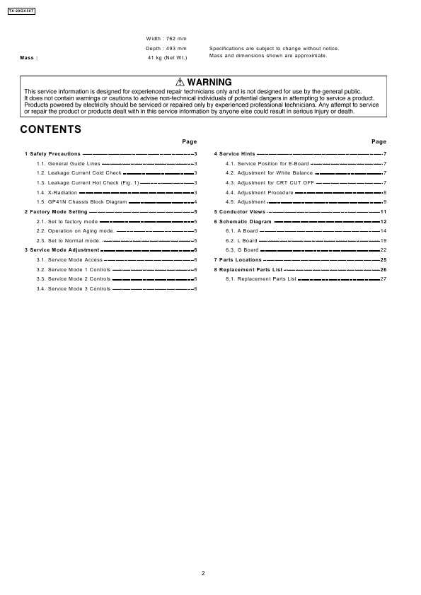 Сервисная инструкция Panasonic TX-29GX50T GP41N