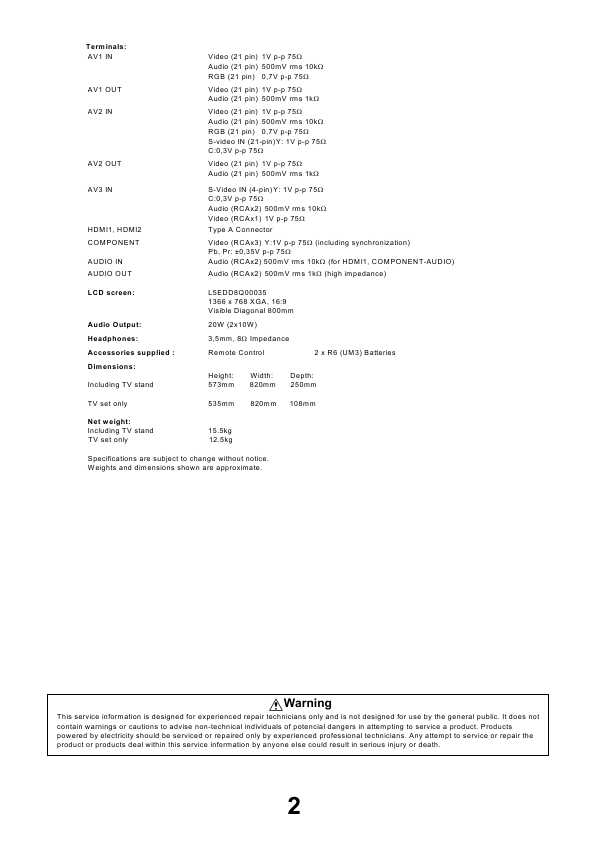 Сервисная инструкция Panasonic TX-32LE8, GLP23A chassis