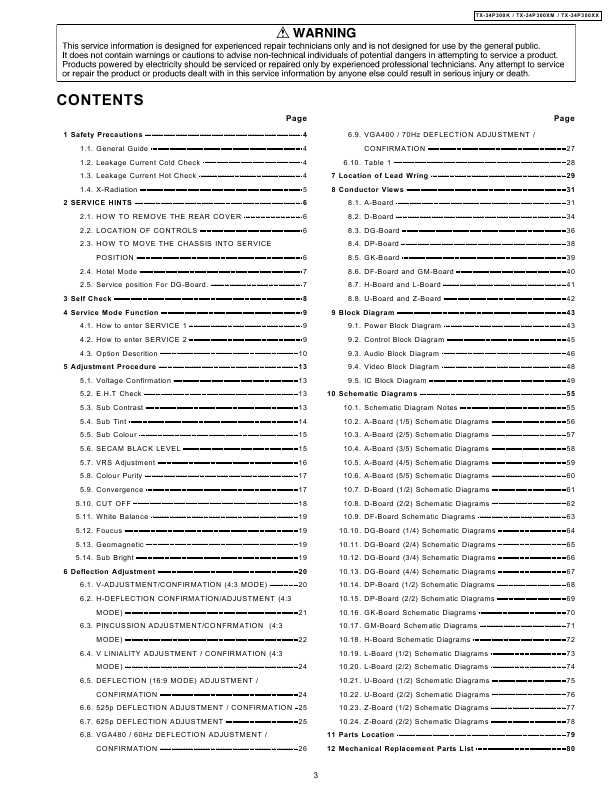 Сервисная инструкция Panasonic TX-34P300K, TX-34P300XM, TX-34P300XX EURO7