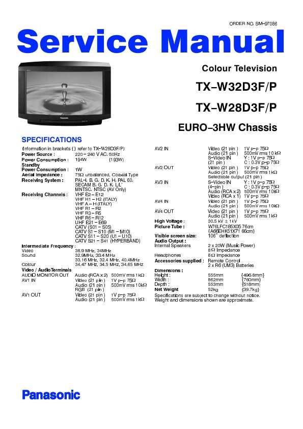 Сервисная инструкция Panasonic TX-W28D3FP, TX-W32D3FP